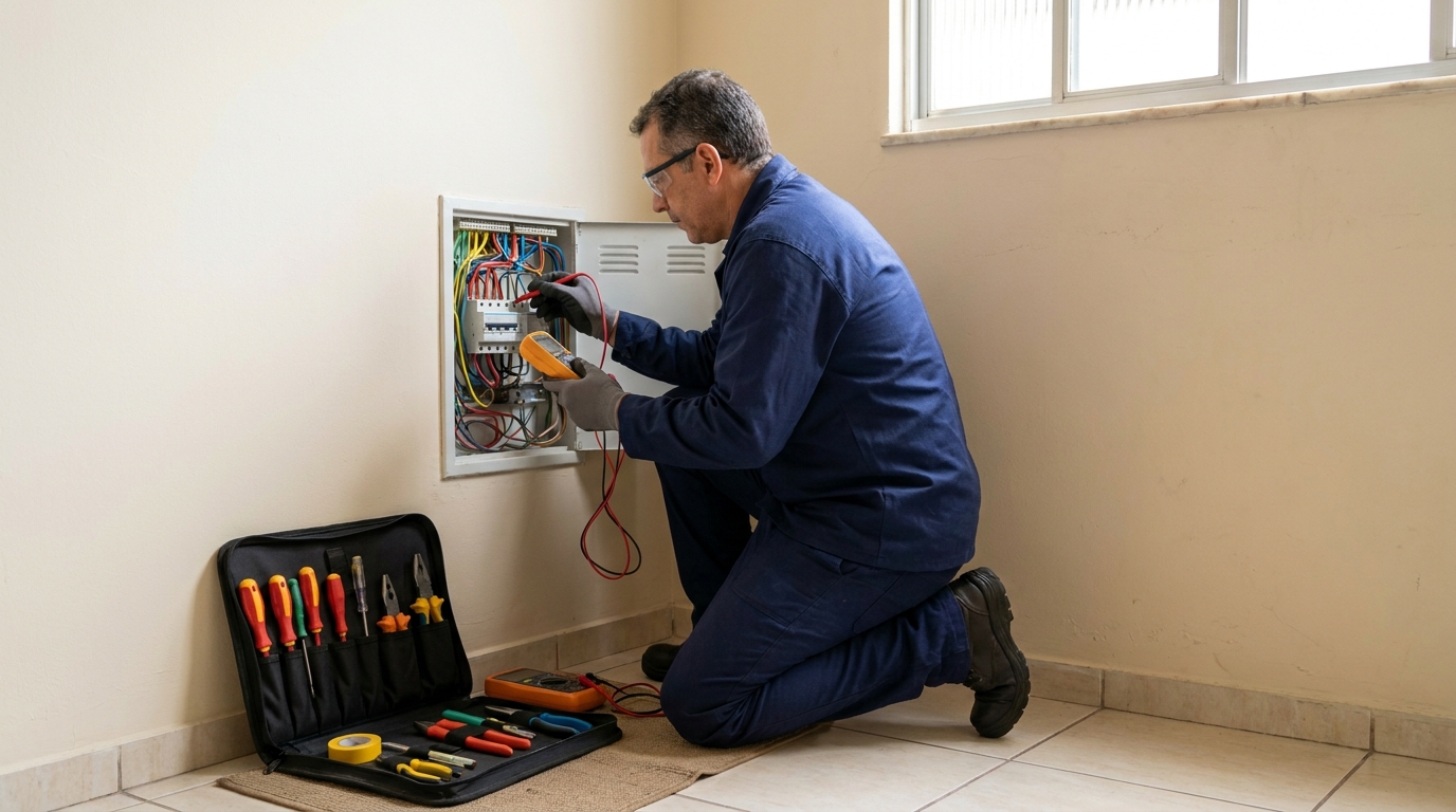 Eletricista atendendo em residência em Caxias do Sul‑RS